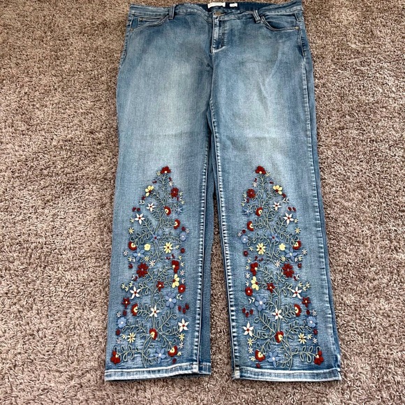 Coldwater Creek Floral Embroidered Denim Jeans Women's Size 20W - Picture 1 of 8
